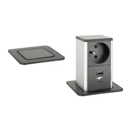 Izvlečna vtičnica SQUARE UP FRENCH 1x230V + USB A-C / Mat črna