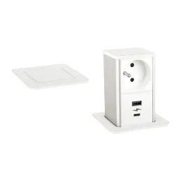 Izvlečna vtičnica SQUARE UP FRENCH 1x230V + USB A-C / mat bela