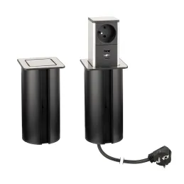 Izvlečna vtičnica SQUARE UP FRENCH 1 × 230 V + USB A-C / nerjavno jeklo