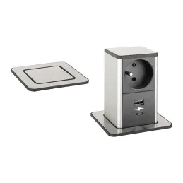 Izvlečna vtičnica SQUARE UP FRENCH 1 × 230 V + USB A-C / nerjavno jeklo