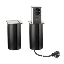 Izvlečna vtičnica SQUARE UP SCHUKO 1x230V + USB A-C / nerjavno jeklo