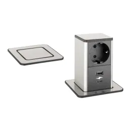 Izvlečna vtičnica SQUARE UP SCHUKO 1x230V + USB A-C / nerjavno jeklo
