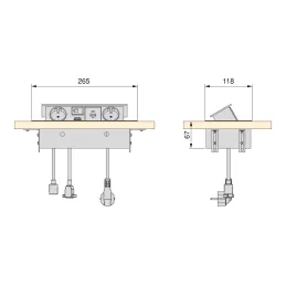 Izvlečna vtičnica ATOMIA 2x230 V + 2xUSB-polnjenje A/C + HDMI + RJ45 / Črna