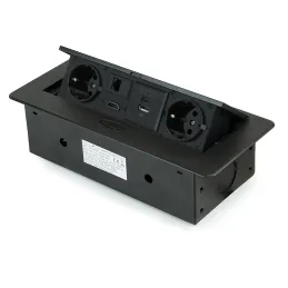 Izvlečna vtičnica ATOMIA 2x230 V + 2xUSB-polnjenje A/C + HDMI + RJ45 / Črna