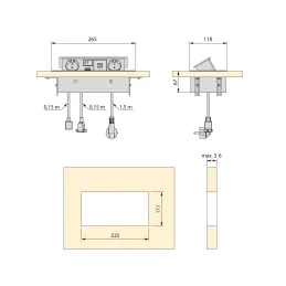 Dvižna vtičnica ATOMIA 2x230 V + 2x USB-polnjenje A/C + HDMI + RJ45 / aluminij
