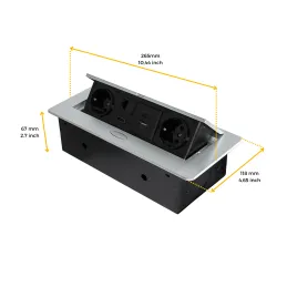 Dvižna vtičnica ATOMIA 2x230 V + 2x USB-polnjenje A/C + HDMI + RJ45 / aluminij