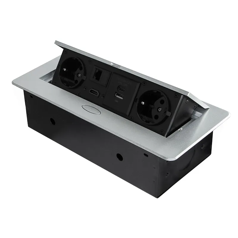 Dvižna vtičnica ATOMIA 2x230 V + 2x USB-polnjenje A/C + HDMI + RJ45 / aluminij