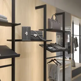 Kovinska polica 1000 mm z nosilci za modularni garderobni sistem ZERO / Mat črna