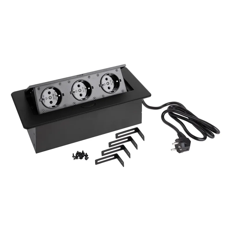 Izvlečna električna vtičnica SCHUKO 3x230V / Mat črna