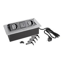 Dvižna električna vtičnica SCHUKO 2x230V + polnjenje USB A/C / Aluminij