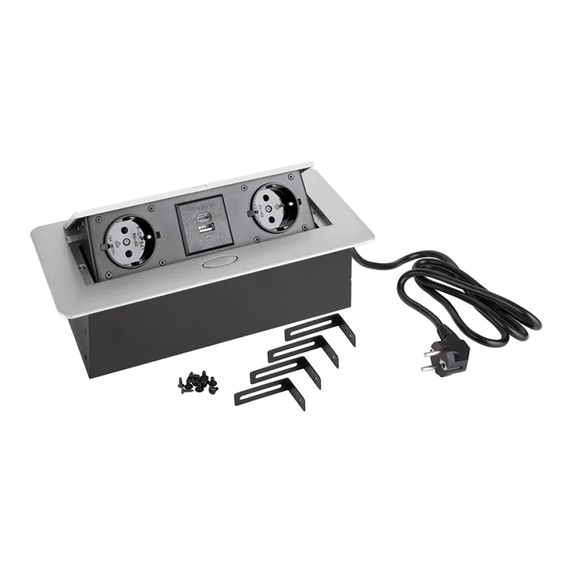 Dvižna električna vtičnica SCHUKO 2x230V + polnjenje USB A/C / Aluminij