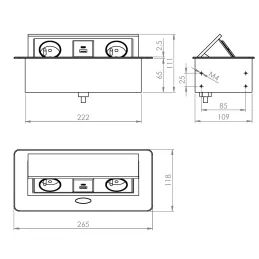 Izvlečna električna vtičnica SCHUKO 3x230V + polnjenje USB A/C / Mat črna
