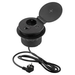 Vgradna namizna vtičnica SCHUKO z brezžičnim polnjenjem 1 × 230 V + 1 × polnjenje USB A/C + HDMI + RJ45 / črna