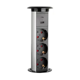 Avtomatska izvlečna električna vtičnica MORGAN SCHUKO 3x230V + 2xUSB A+C / Aluminij