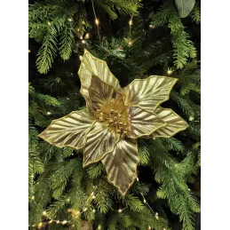 Okrasni cvet za božično drevo GOLD ROSE 220 mm / Zlata sijajna