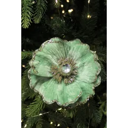 Okrasni cvet na ščipalki MAGNOLIA 140 mm / Zelen žamet
