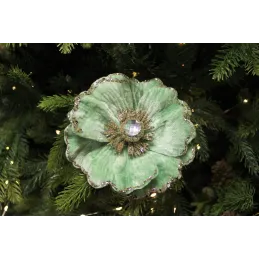 Okrasni cvet na ščipalki MAGNOLIA 140 mm / Zelen žamet