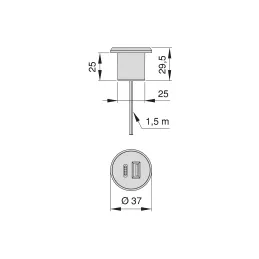 Vgradni 2 x USB-polnilnik za mizo 25 mm PLUGY / Kovinsko siva