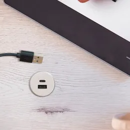 Vgradni 2 x USB-polnilnik za mizo 25 mm PLUGY / Kovinsko siva