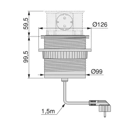 Izvlečna električna vtičnica VERTIKAL SCHUKO 3x 230V + 2x USB / mat črna