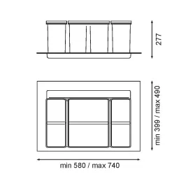 Koš za odpadke za predal SISTEMA 9XL 800 mm / Siva
