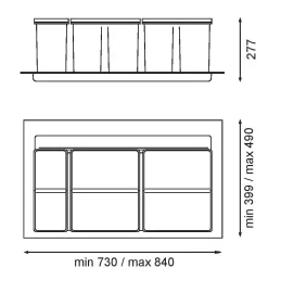 Vgradni koš za odpadke SISTEMA 9XL 900 mm / Siva