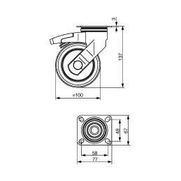 Pohištveno kolesce TENTE z zavoro 5377 – 100 mm / Siva