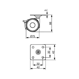 Pohištveno kolesce LINEA 75 mm – z zavoro / svetlo siva RAL 9002