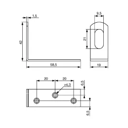 Povezovalni kotnik 60 x 40 mm / Beli cink