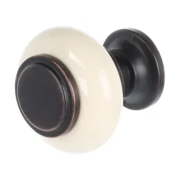 Ročaj v obliki gumba RAENA / porcelan – rjava patina