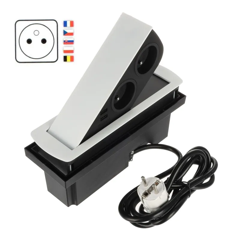 Izvlečna električna vtičnica CIZO 2x230 + 2xUSB – FRENCH / mat bela