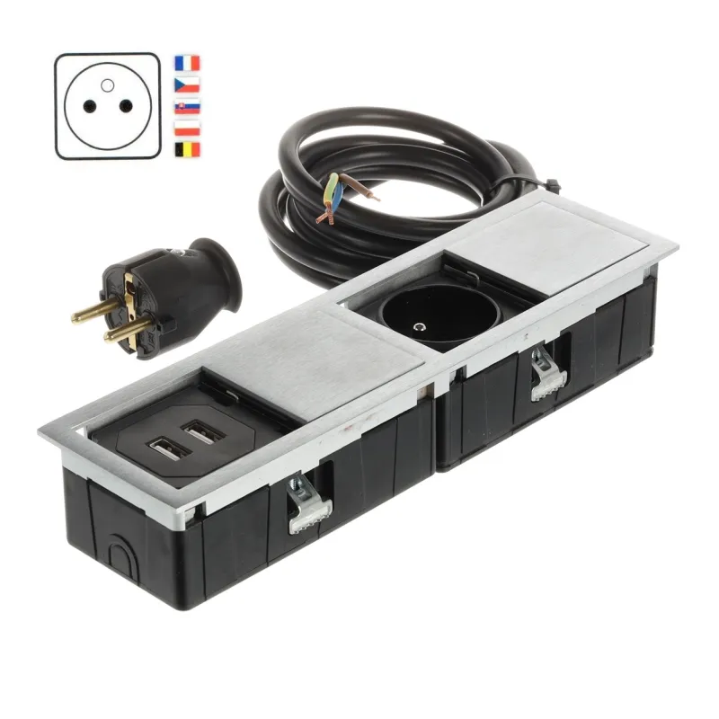 Električna vtičnica VersaHit Mono Combi FRENCH 1 x 230V + USB A / nerjavno jeklo