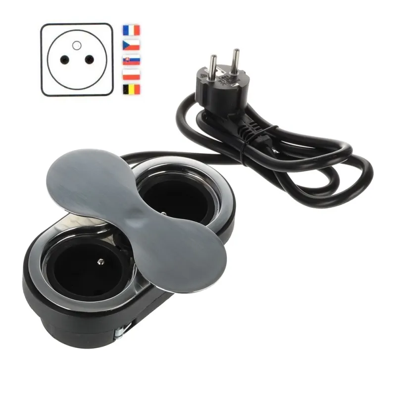Notranja vtičnica SWING 2 x 230 V FRENCH / nerjavno jeklo