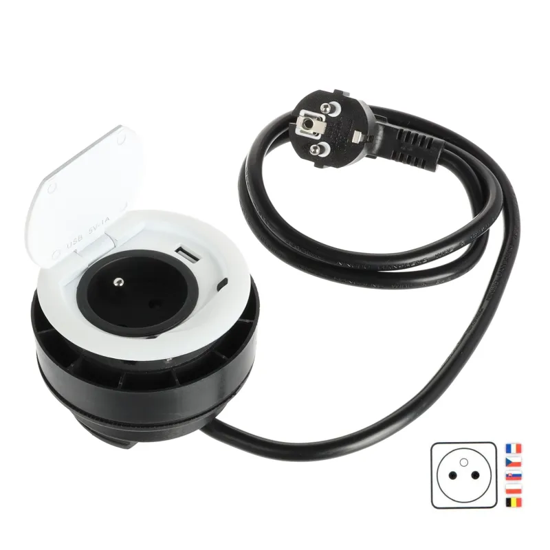 Notranja vtičnica RING FRENCH 1 × 230 V + 1 × USB / mat bela