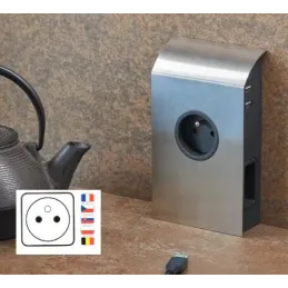 Notranja vtičnica BORN FRENCH 2 x 230 V + 2 x USB / nerjavno jeklo