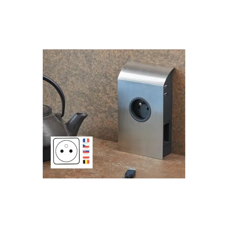 Notranja vtičnica BORN FRENCH 2 x 230 V + 2 x USB / nerjavno jeklo