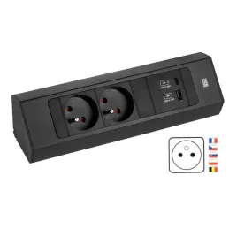 Notranja vtična letev Bachmann Casia 2 FRENCH 2x 230V + USB A-C / Mat črna
