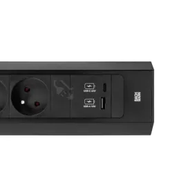 Notranja vtična letev Bachmann Casia 2 FRENCH 2x 230V + USB A-C / Mat črna