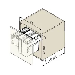 Izvlečni koš za odpadke STAR 600 mm – 2 × 29 l + 2 × 8 l z nosilci vrat / antracitna barva