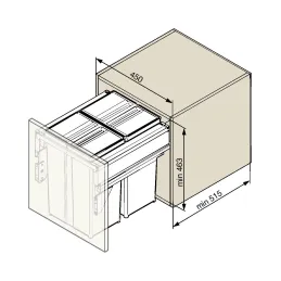 Izvlečni koš za odpadke 450 mm – 2 × 29 l z nosilci vrat / antracitna barva