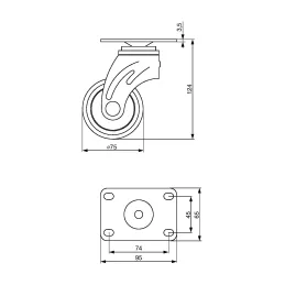 Pohištveno kolesce VEDO 75 mm / Brez zavore