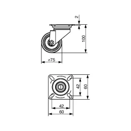 Pohištveno kolesce TENTE AGILA 1470 75 mm / Brez zavore