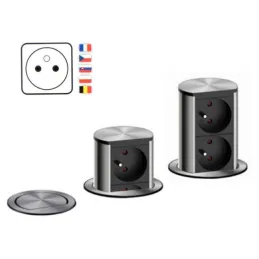 Izvlečna električna vtičnica Elevator 2x230 V FRENCH / nerjavno jeklo