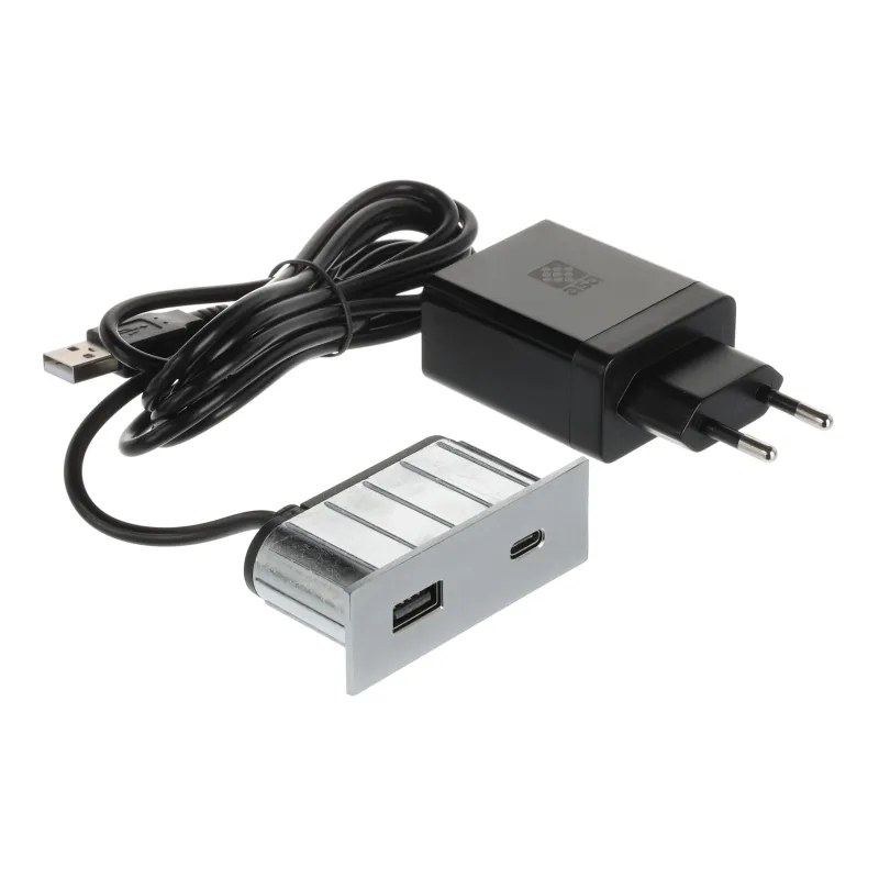 Električna vtičnica USB-polnilnik Square A+C / nerjavno jeklo