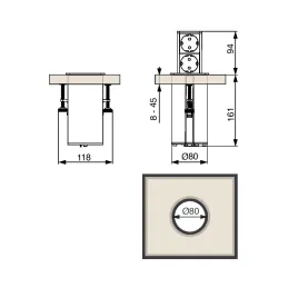 Izvlečna vtičnica SQUARE UP FRENCH 1 × 230 V + USB A-C / nerjavno jeklo