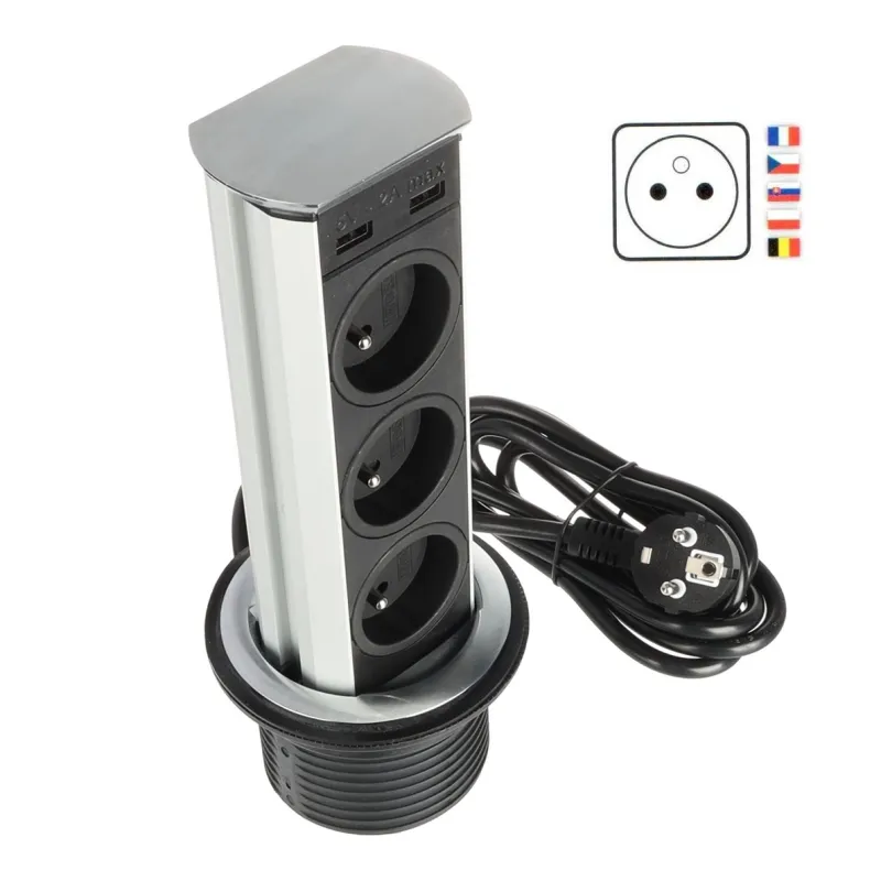 Izvlečni predal BRICK FRENCH 3x230V + USB A / nerjavno jeklo