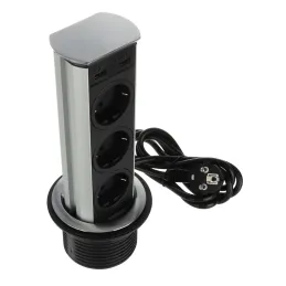 Izvlečna vtičnična enota BRICK SCHUKO 3x230 V + USB A / nerjavno jeklo
