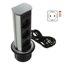 Izvlečna vtičnična enota BRICK SCHUKO 3x230 V + USB A / nerjavno jeklo