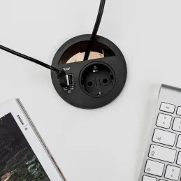 Namizna vtičnica CIRCLE 80 SCHUKO 1x230V + USB A-C / črna