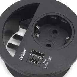 Namizna vtičnica CIRCLE 80 SCHUKO 1x230V + USB A-C / črna